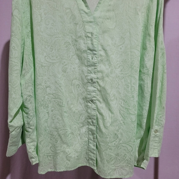 Harve Benard blouse light green paisley top plus size 3X shirt 3/4 sleeves XXXL - Picture 7 of 13